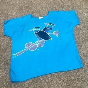 Hand painted silk blouse. Tropical bird top wearable art
